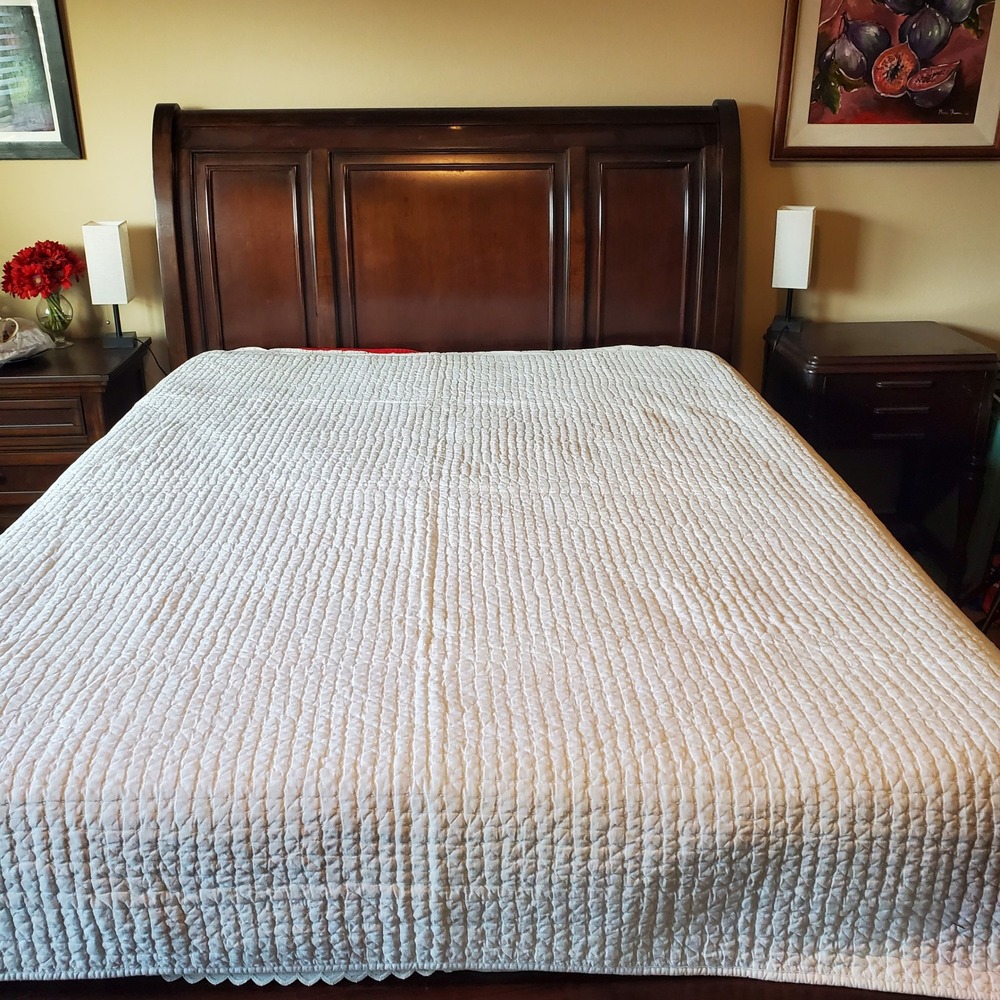 Pottery Barn White Pick-Stitch Channel Quilt Twin Bedding Cotton Textured